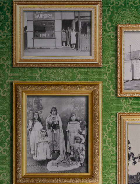 images from the local history collection on a green background
