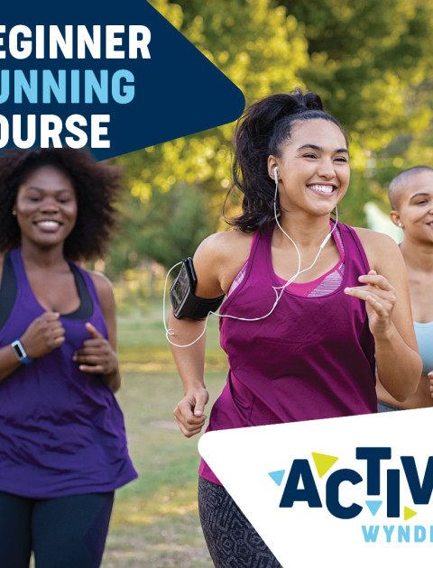 a group of women smiling and running