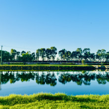 Whispering waters by Syeda.  A reflecting lake with trees