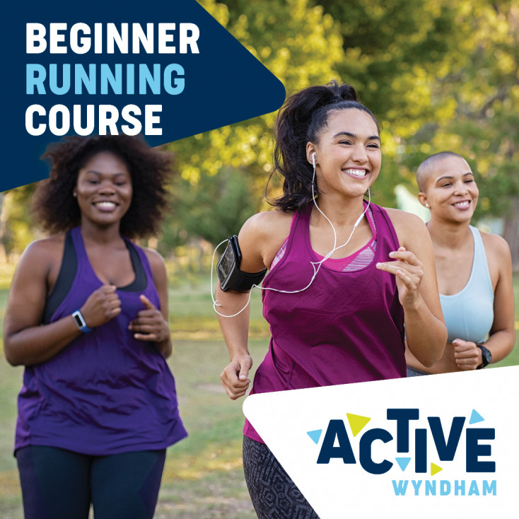 a group of women smiling and running