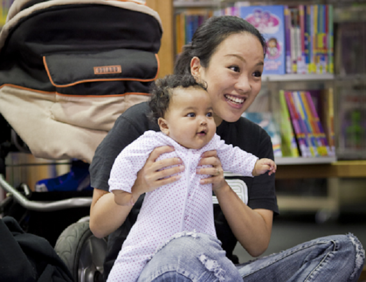 Mother holding baby at Baby time session