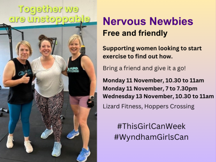 three women wearing workout clothes have their arms around each other and are smiling at the camera