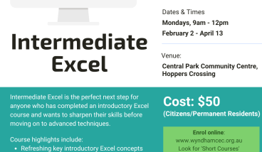 Intermediate Excel course at Hoppers Crossing