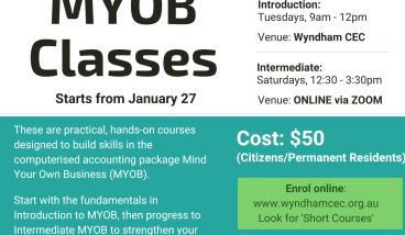 Introduction to MYOB course at Werribee