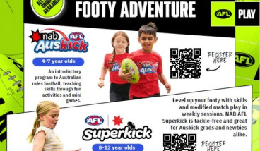 a flyer with kids and Footy Balls