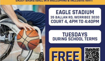 a flyer with wording and a side view of someone bouncing a ball